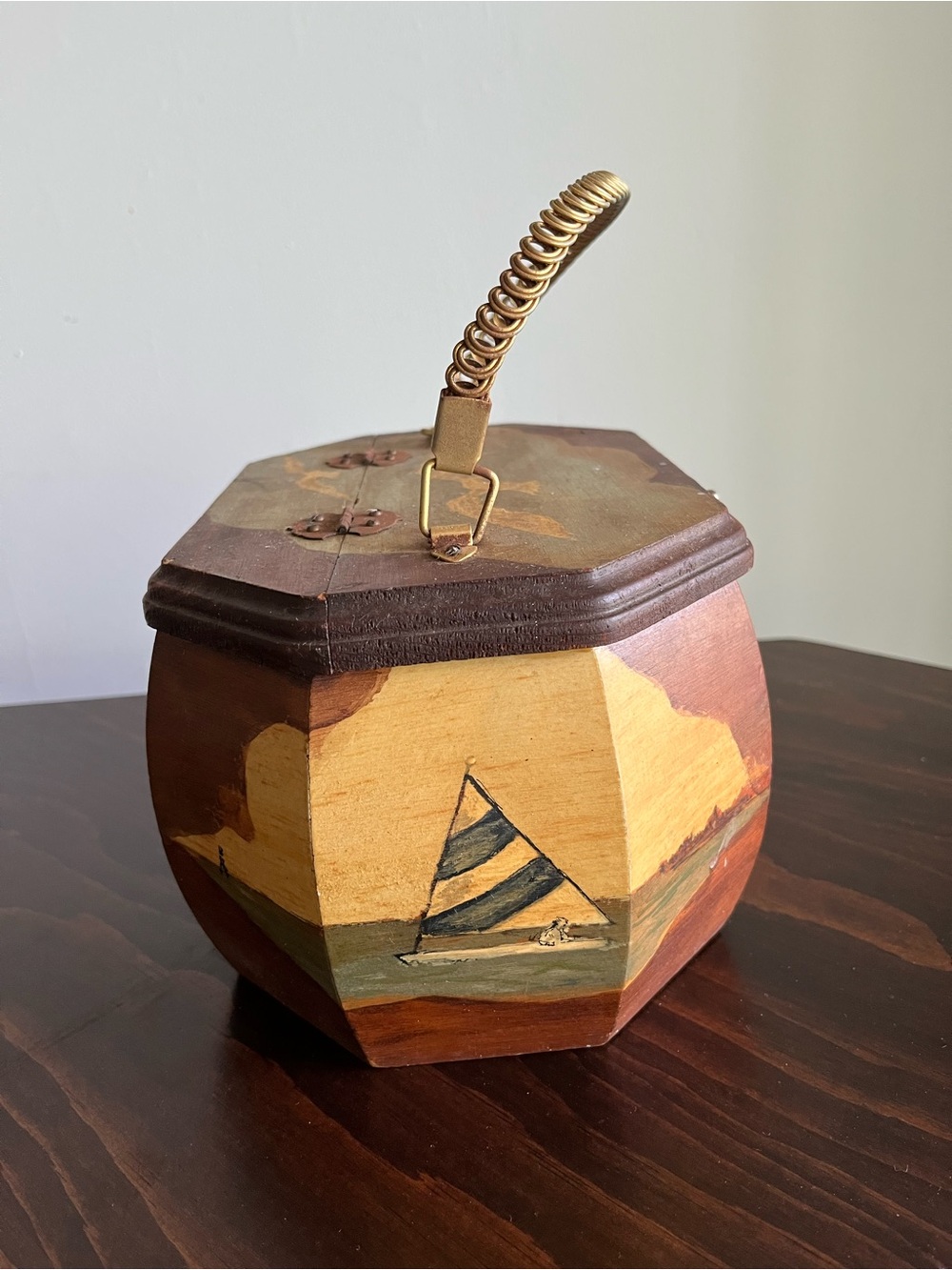 Hand-Painted Wooden Purse with Metal Handle - Picture 2 of 6